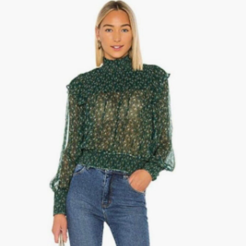 🌼 Free People Roma Mockneck Blouse – Dark Floral